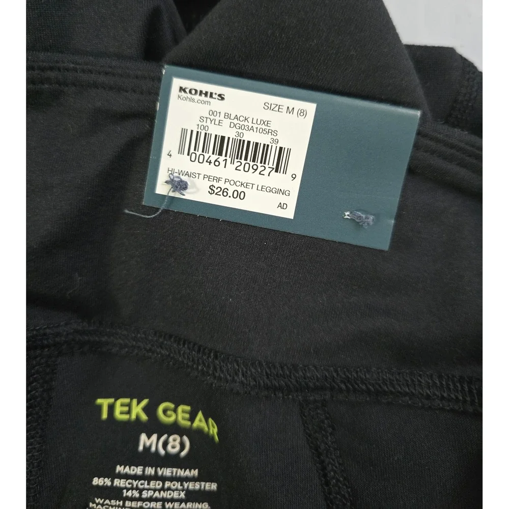 Tek Gear Girls Black Luxe Hi-Rise Perf Pocket Leggings Size M 8 NWT DG03A105RS